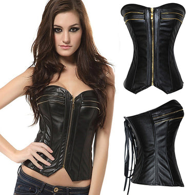 Black Strapless Faux Leather Sexy Corset