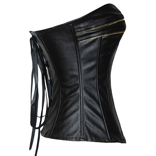 Black Strapless Faux Leather Sexy Corset