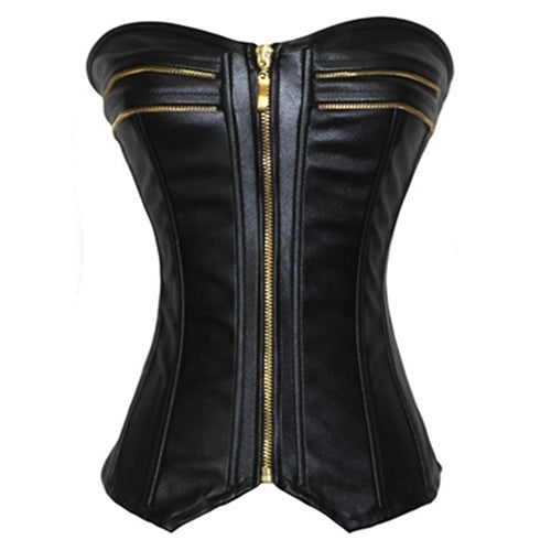 Black Strapless Faux Leather Sexy Corset