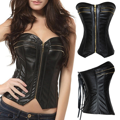 Black Strapless Faux Leather Sexy Corset