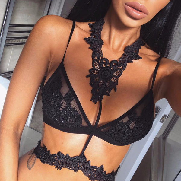 Floral Embroidered Lace Intimates Set