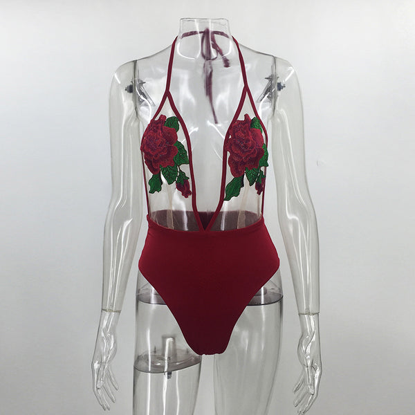 Sheer Halter Lace Bodysuit