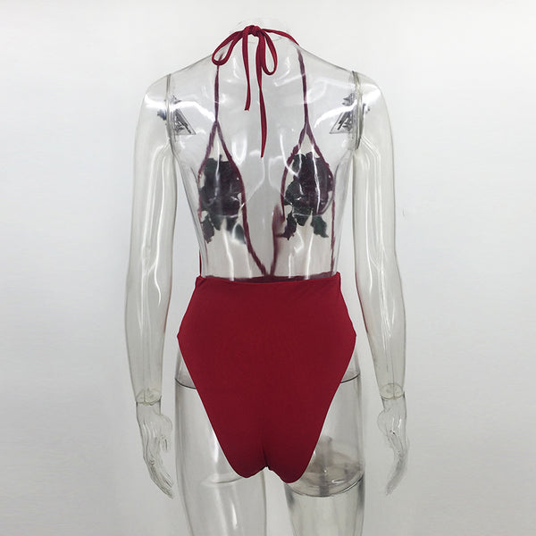 Sheer Halter Lace Bodysuit