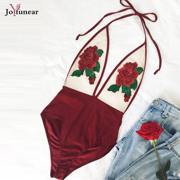 Sheer Halter Lace Bodysuit